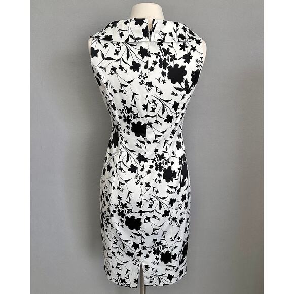 Kay Unger Satin Sheath Portrait Collar Party Cocktail Dress Sz 8 Black and White - Picture 3 of 13